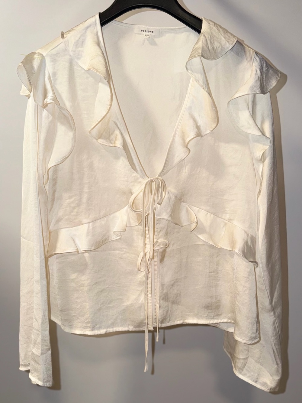 Pleione Ivory Ruffle Tie-Front Blouse